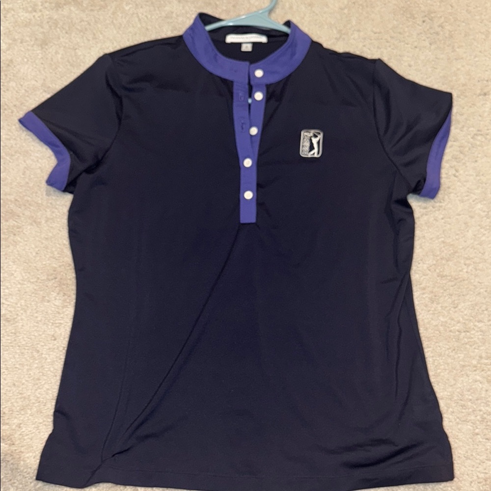 PGA Tour Women's Navy and Purple Button Down Shirt